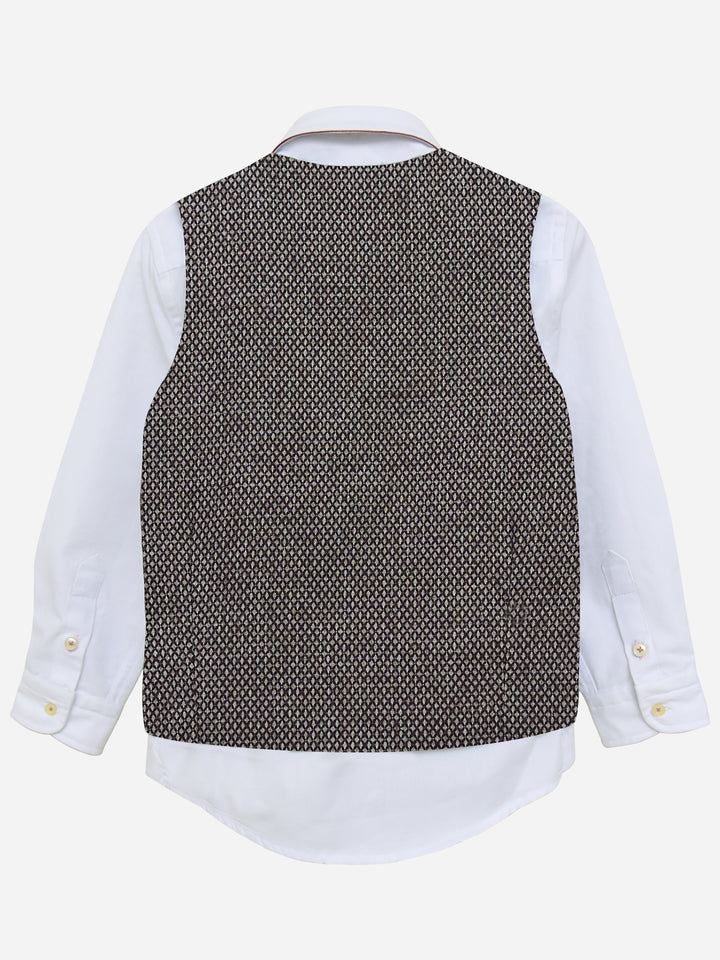 Brown Diamond Patterned Suit Vest With Bow Brumano Pakistan