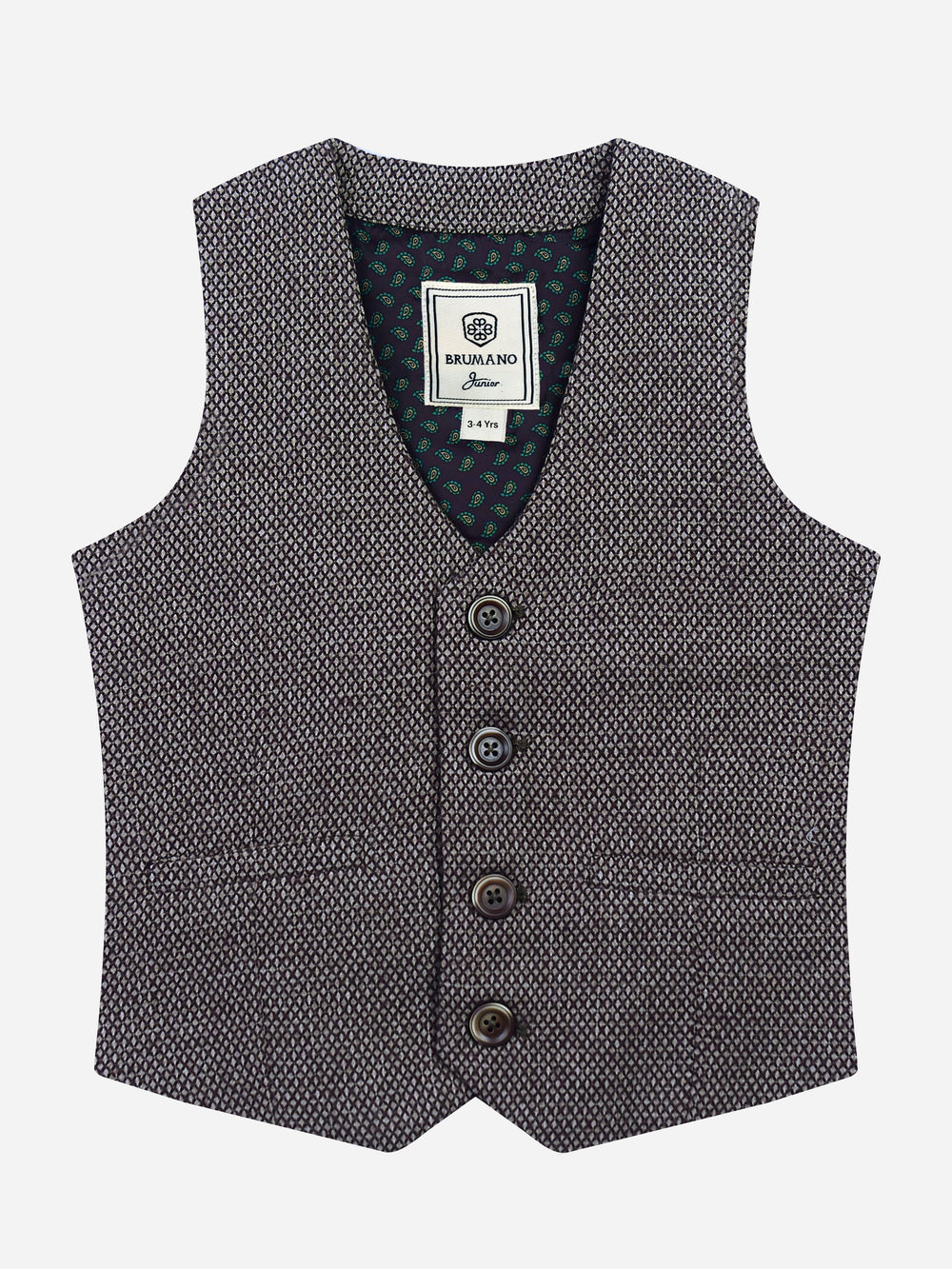 Brown Diamond Patterned Suit Vest With Bow