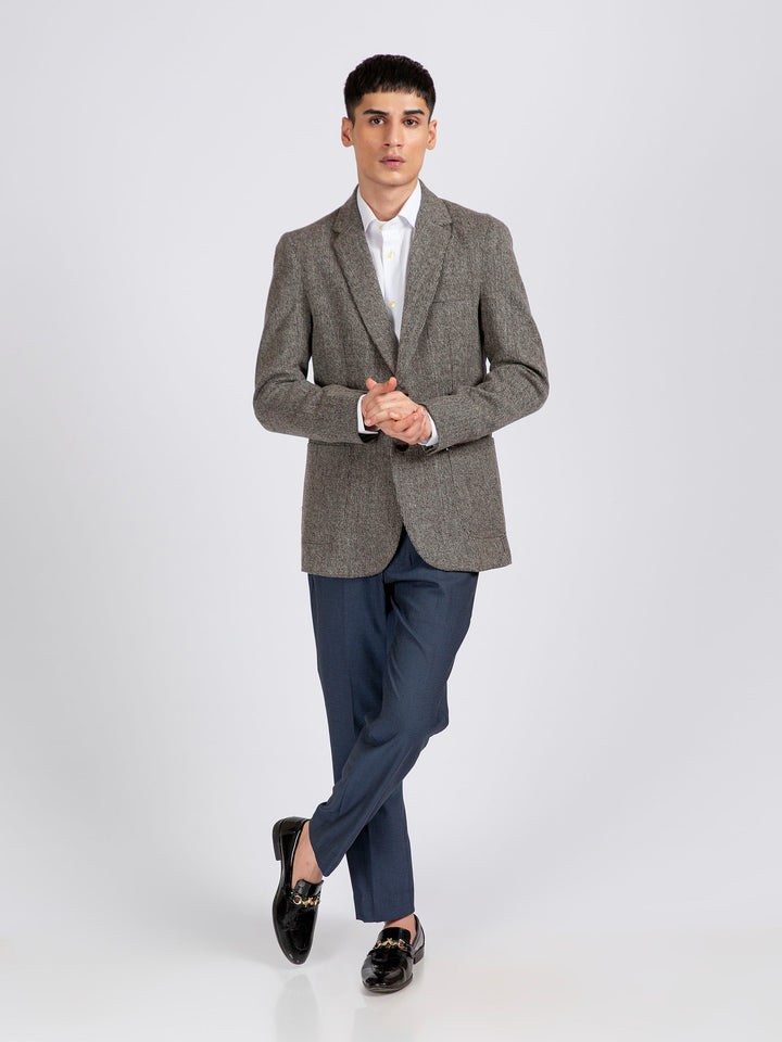 Brown Dobby Checkered Wool Cashmere Blazer - Sartoria Brumano Pakistan 