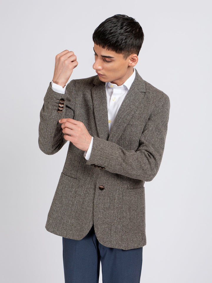 Brown Dobby Checkered Wool Cashmere Blazer - Sartoria Brumano Pakistan 