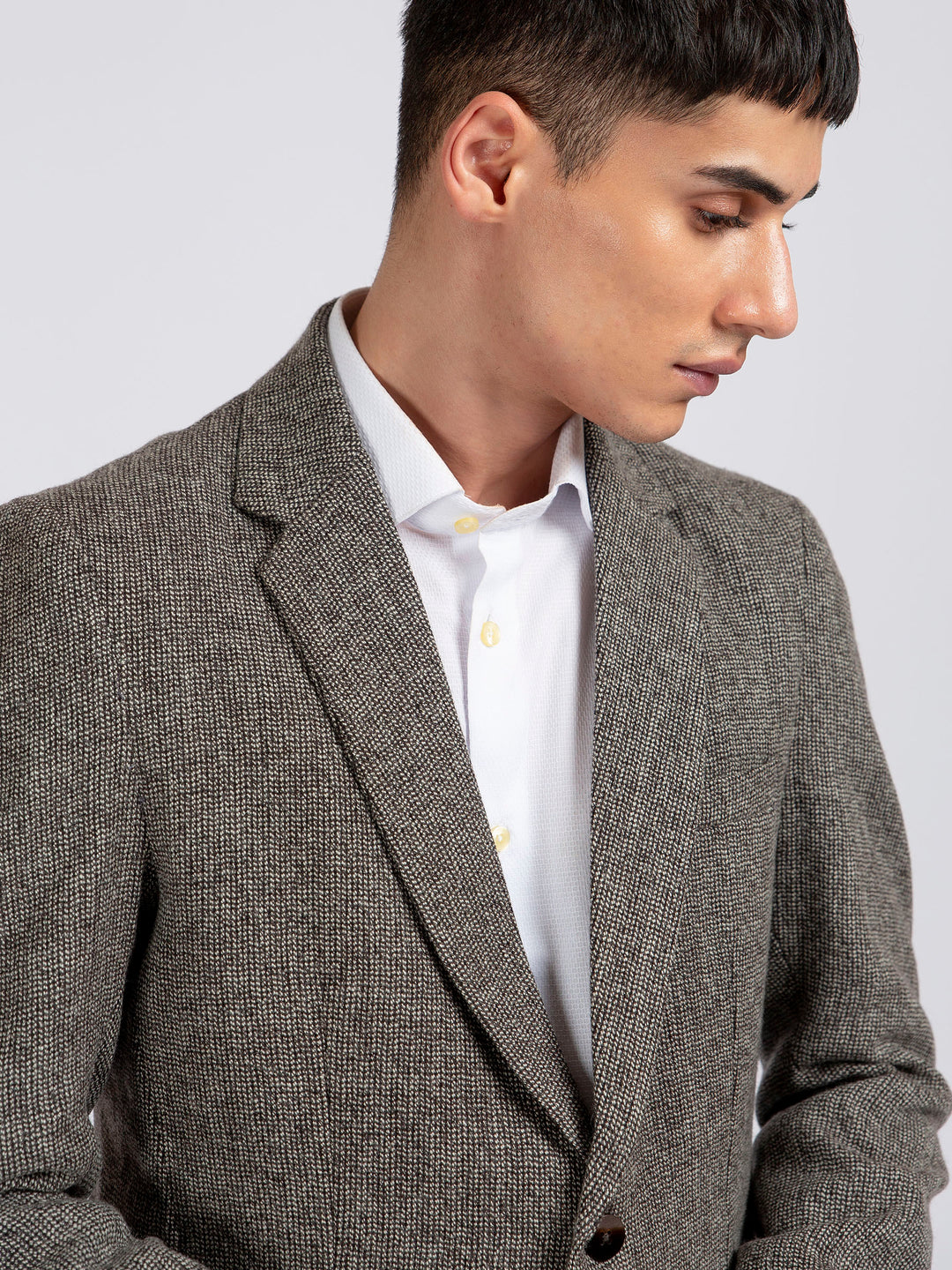 Brown Dobby Checkered Wool Cashmere Blazer - Sartoria Brumano Pakistan 