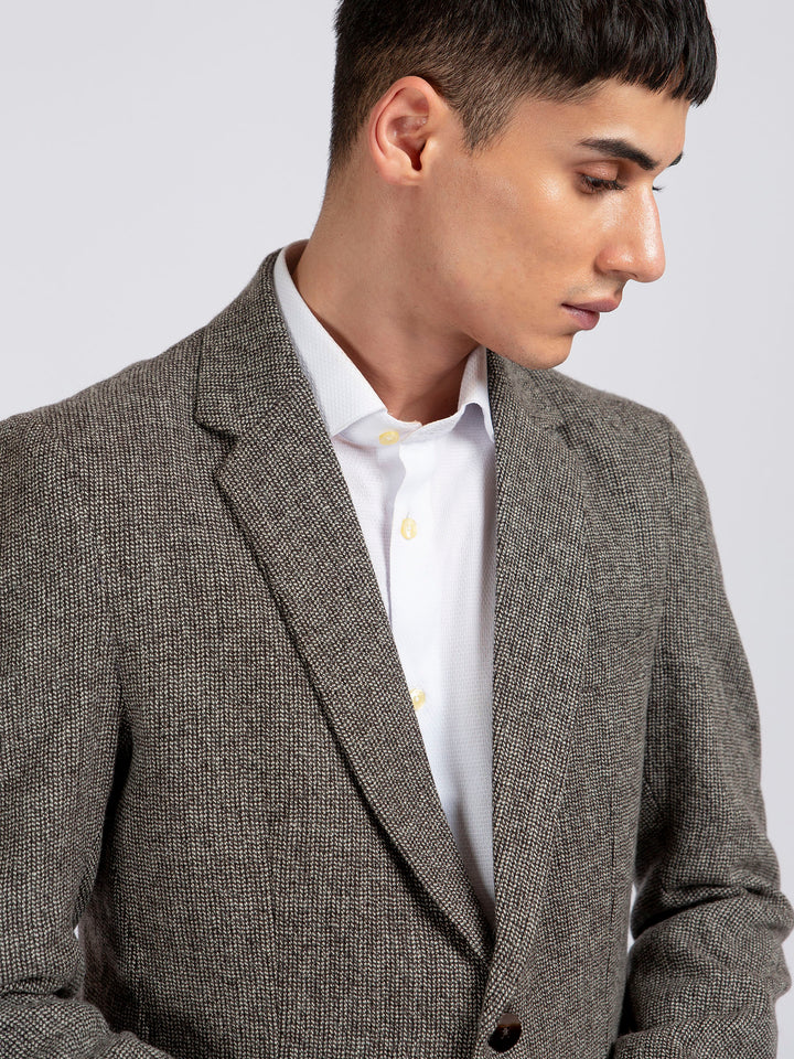Brown Dobby Checkered Wool Cashmere Blazer - Sartoria Brumano Pakistan 