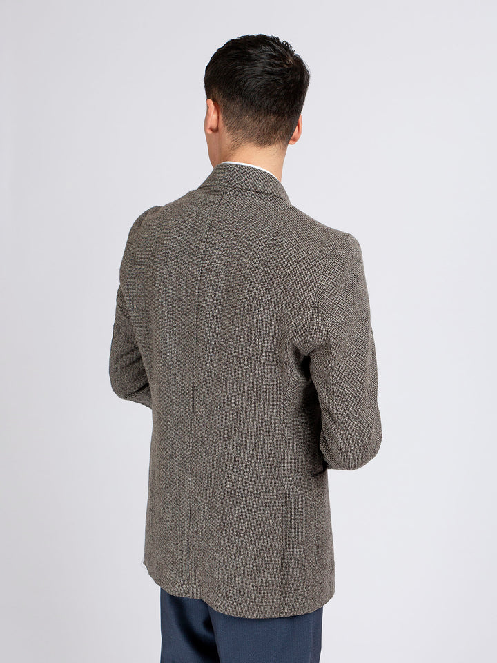 Brown Dobby Checkered Wool Cashmere Blazer - Sartoria Brumano Pakistan 