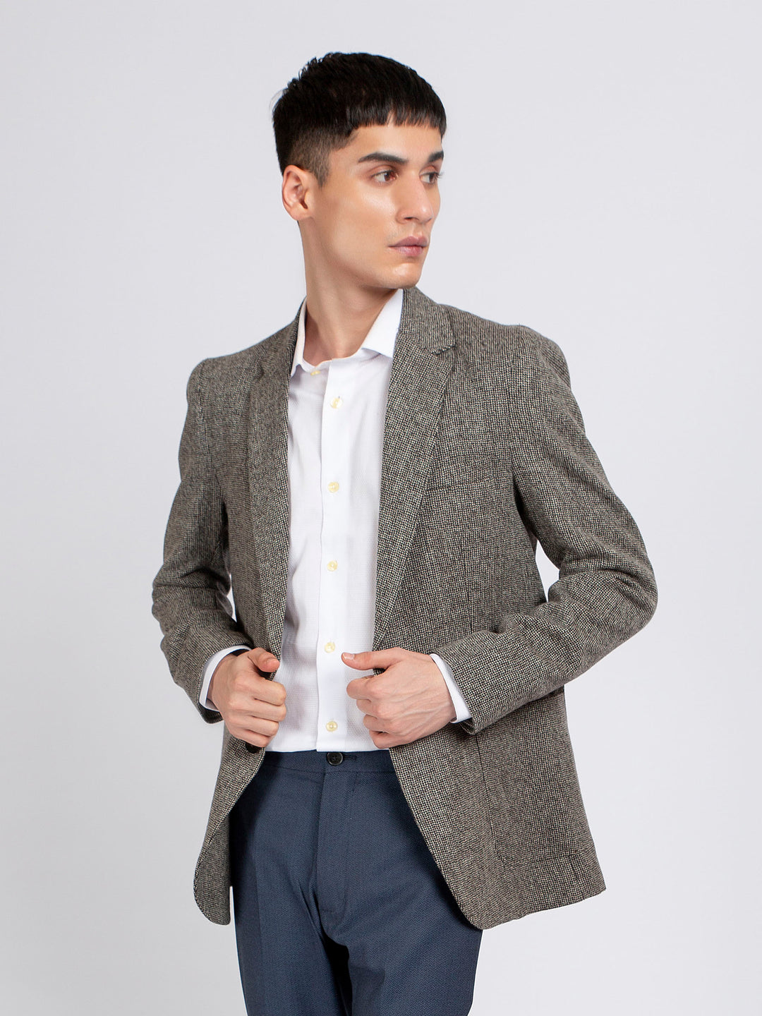 Brown Dobby Checkered Wool Cashmere Blazer - Sartoria Brumano Pakistan 