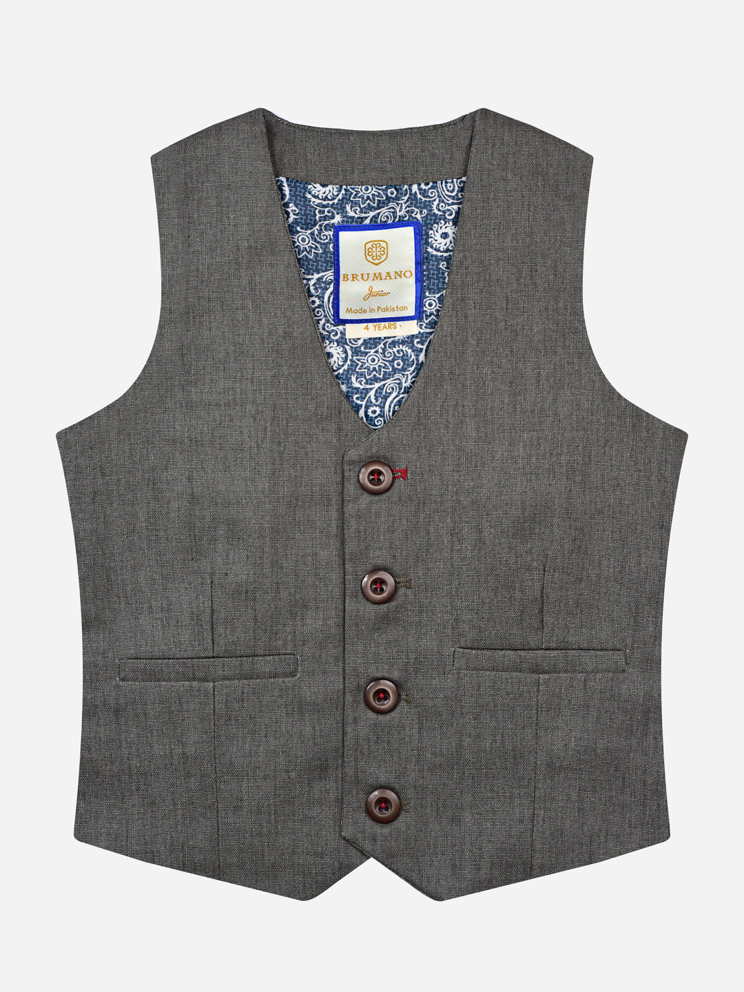 Brown Linen Textured Suit Vest With Bow Brumano Pakistan