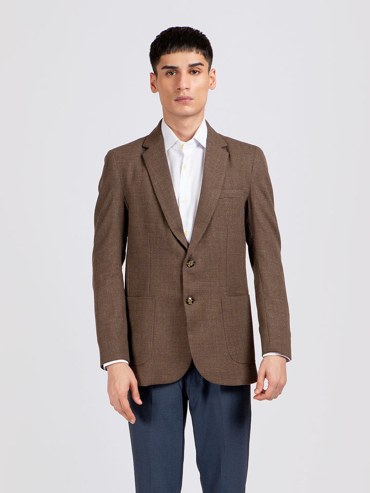Brown Micro Checkered Wool Cashmere Blazer - Sartoria Brumano Pakistan