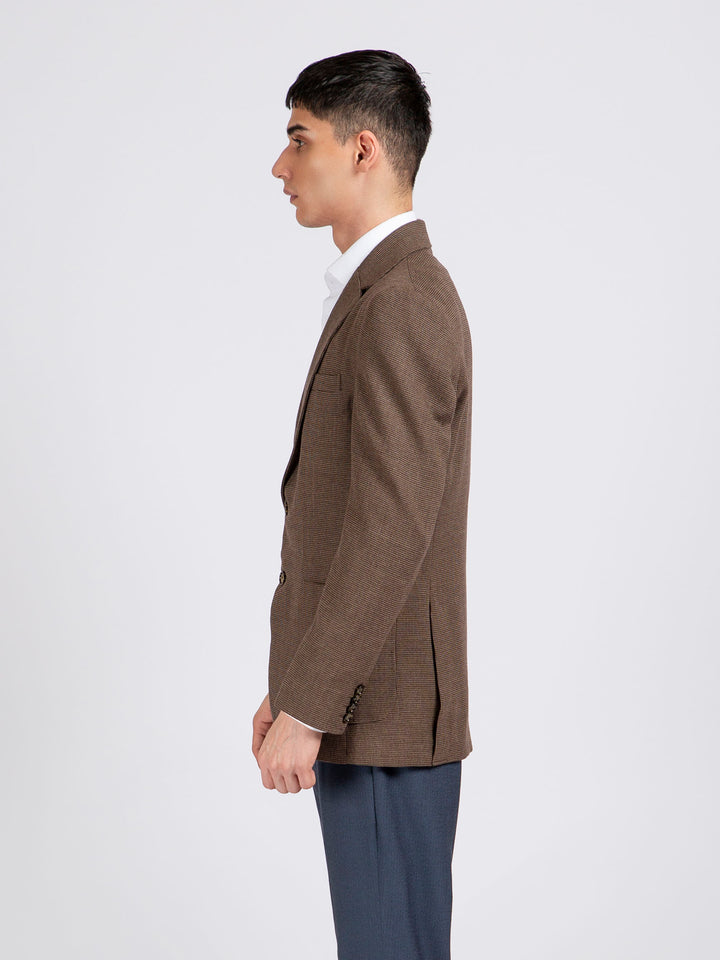 Brown Micro Checkered Wool Cashmere Blazer - Sartoria Brumano Pakistan