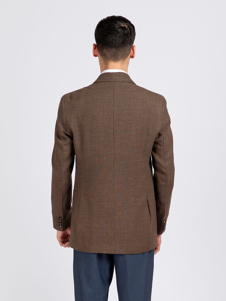 Brown Micro Checkered Wool Cashmere Blazer - Sartoria Brumano Pakistan