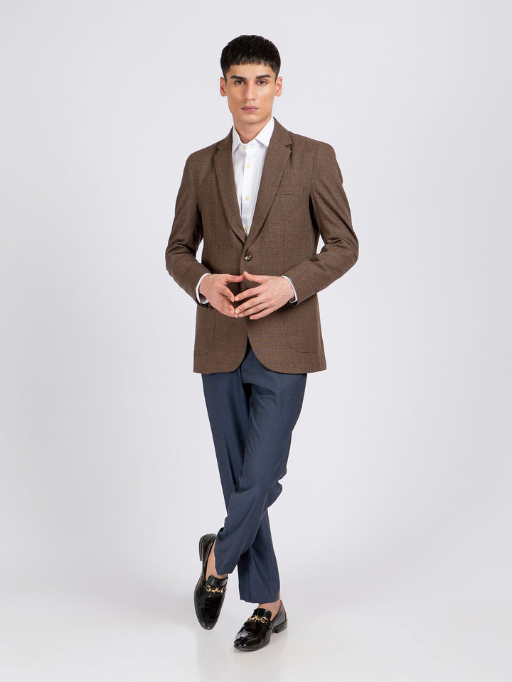 Brown Micro Checkered Wool Cashmere Blazer - Sartoria Brumano Pakistan