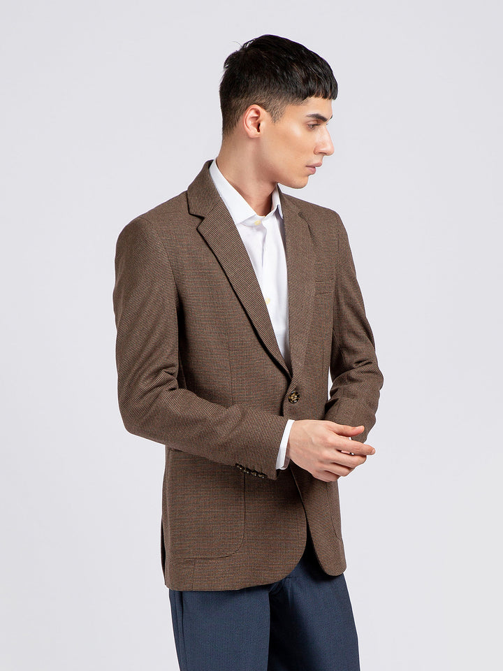 Brown Micro Checkered Wool Cashmere Blazer - Sartoria Brumano Pakistan
