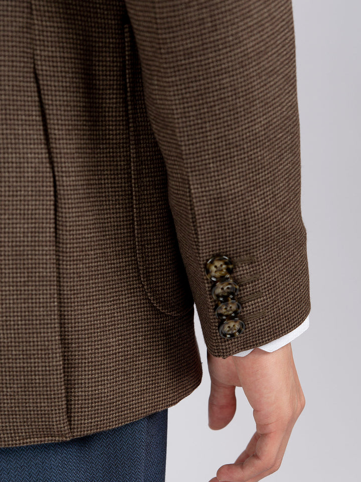 Brown Micro Checkered Wool Cashmere Blazer - Sartoria Brumano Pakistan
