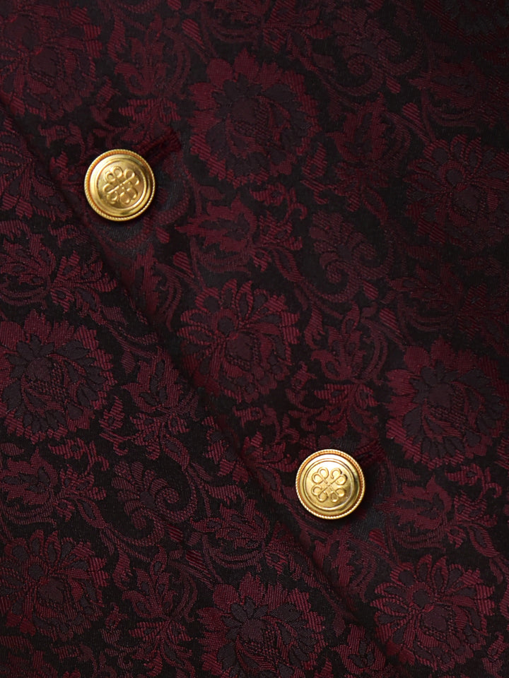 Burgundy & Black Floral Patterned Waistcoat