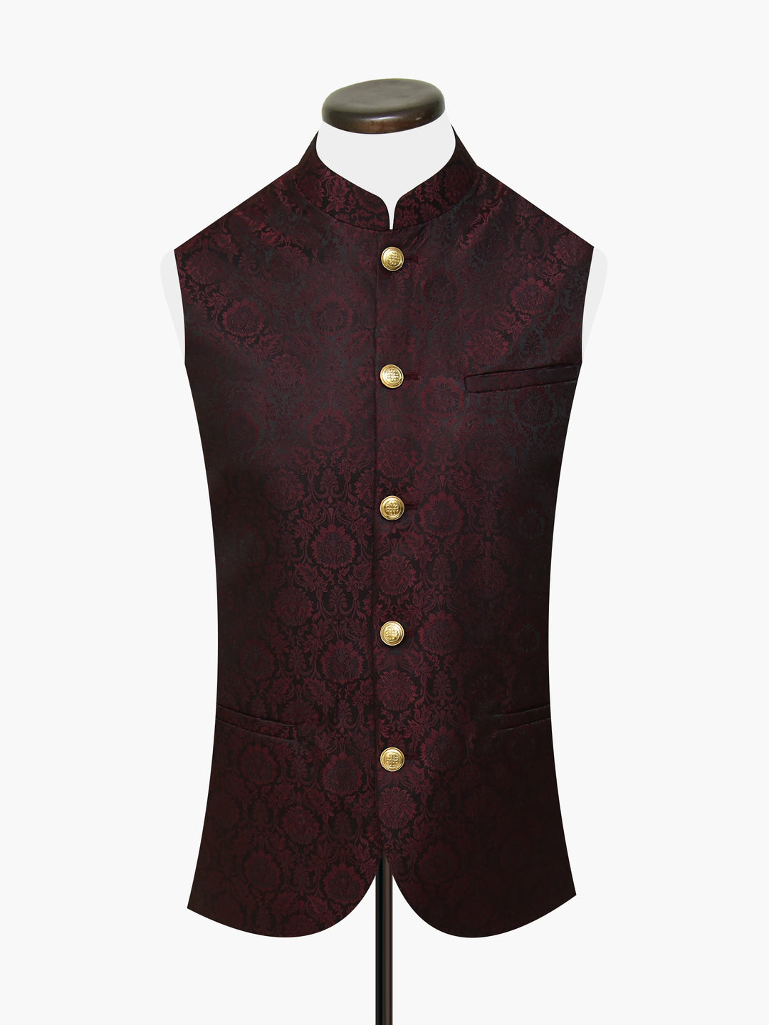 Burgundy & Black Floral Patterned Waistcoat