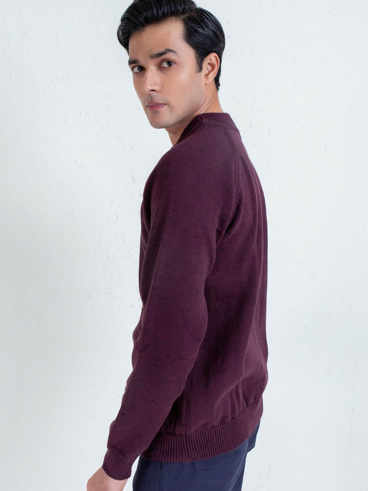 Burgundy Cable Knitted Mock Neck Sweater Brumano Pakistan