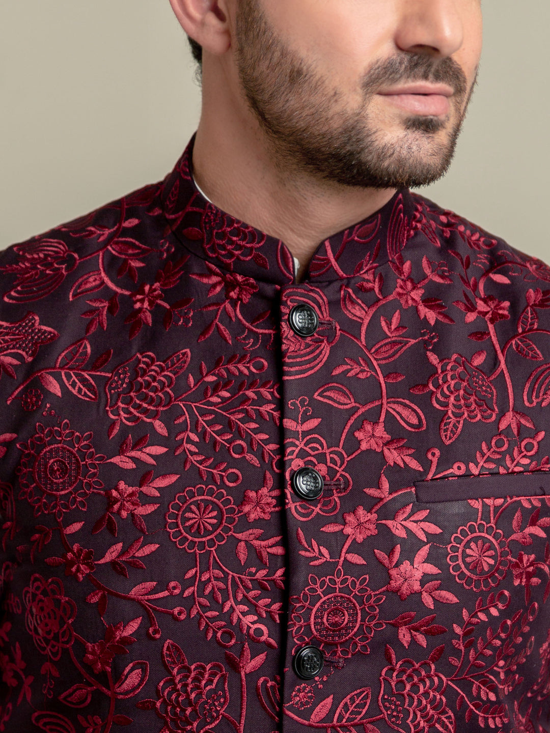 Burgundy Embroidered Sartoria Waistcoat Brumano Pakistan