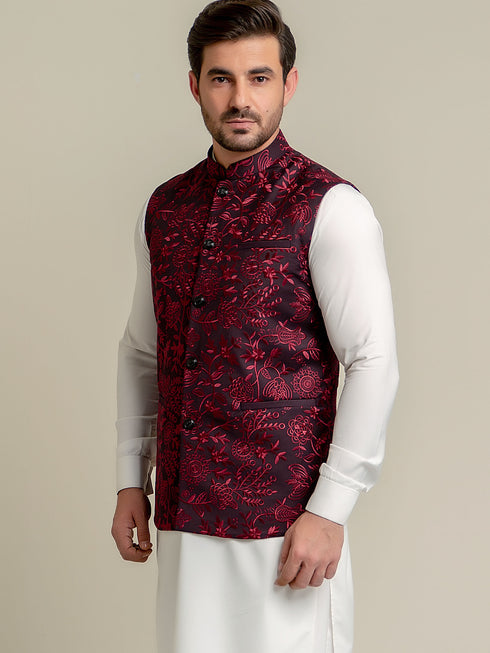 Burgundy Embroidered Sartoria Waistcoat Brumano Pakistan