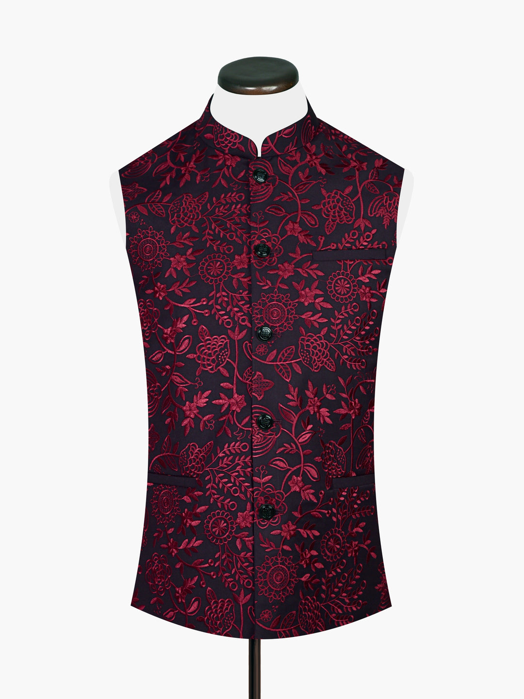 Black & Maroon Embroidered Sartoria Waistcoat Brumano Pakistan