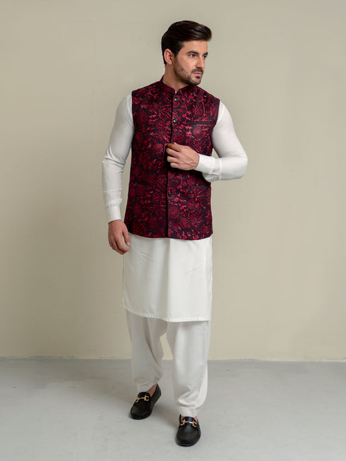 Burgundy Embroidered Sartoria Waistcoat Brumano Pakistan