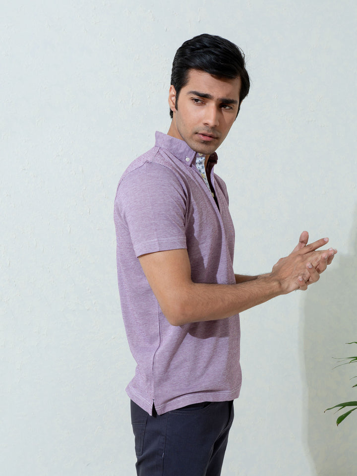 Burgundy & White Pinstriped Mercerized Polo Shirt Brumano Pakistan