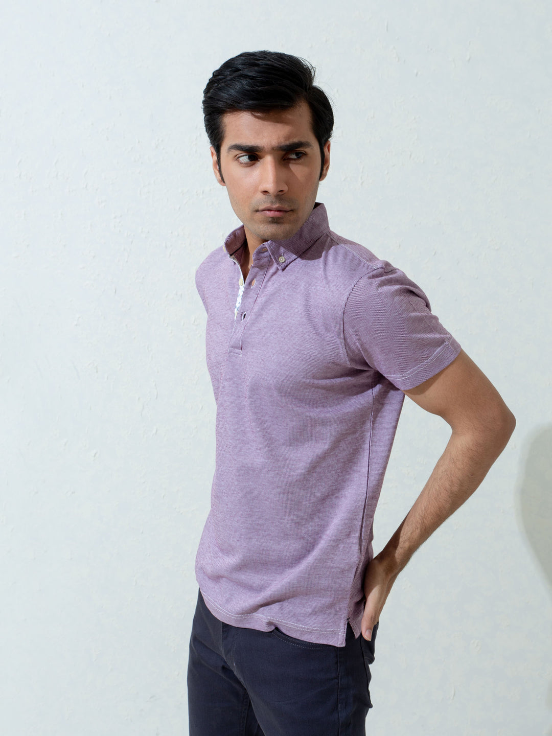 Burgundy & White Pinstriped Mercerized Polo Shirt Brumano Pakistan