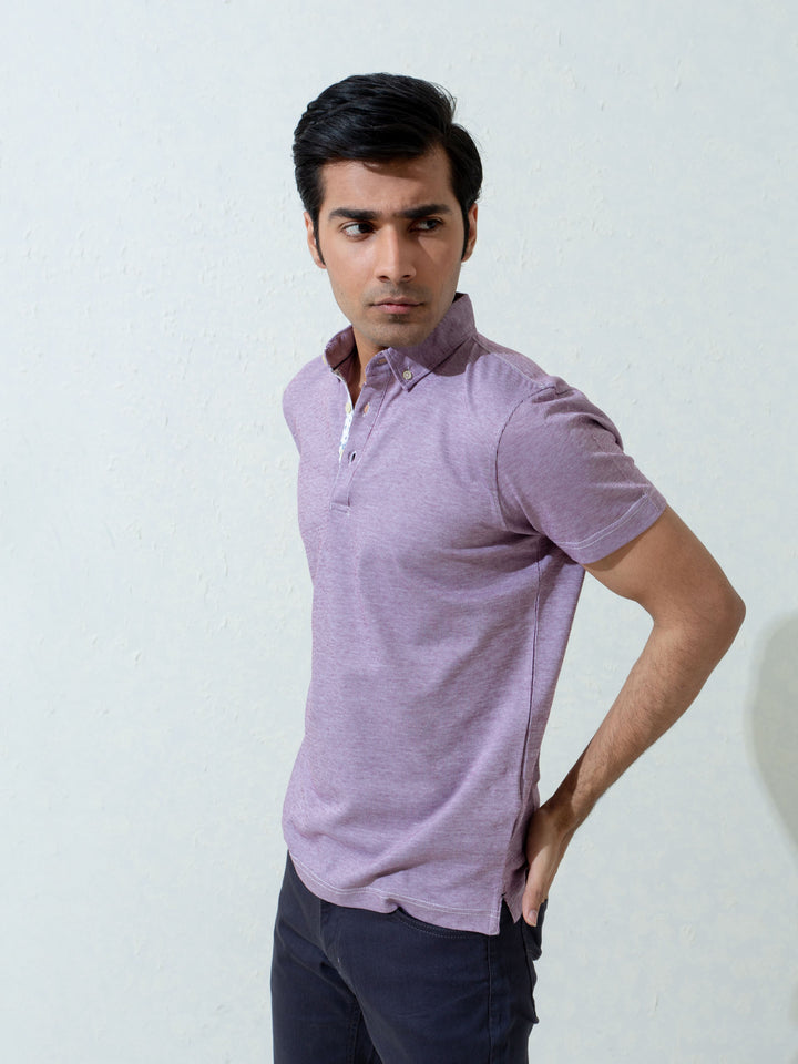 Burgundy & White Pinstriped Mercerized Polo Shirt Brumano Pakistan