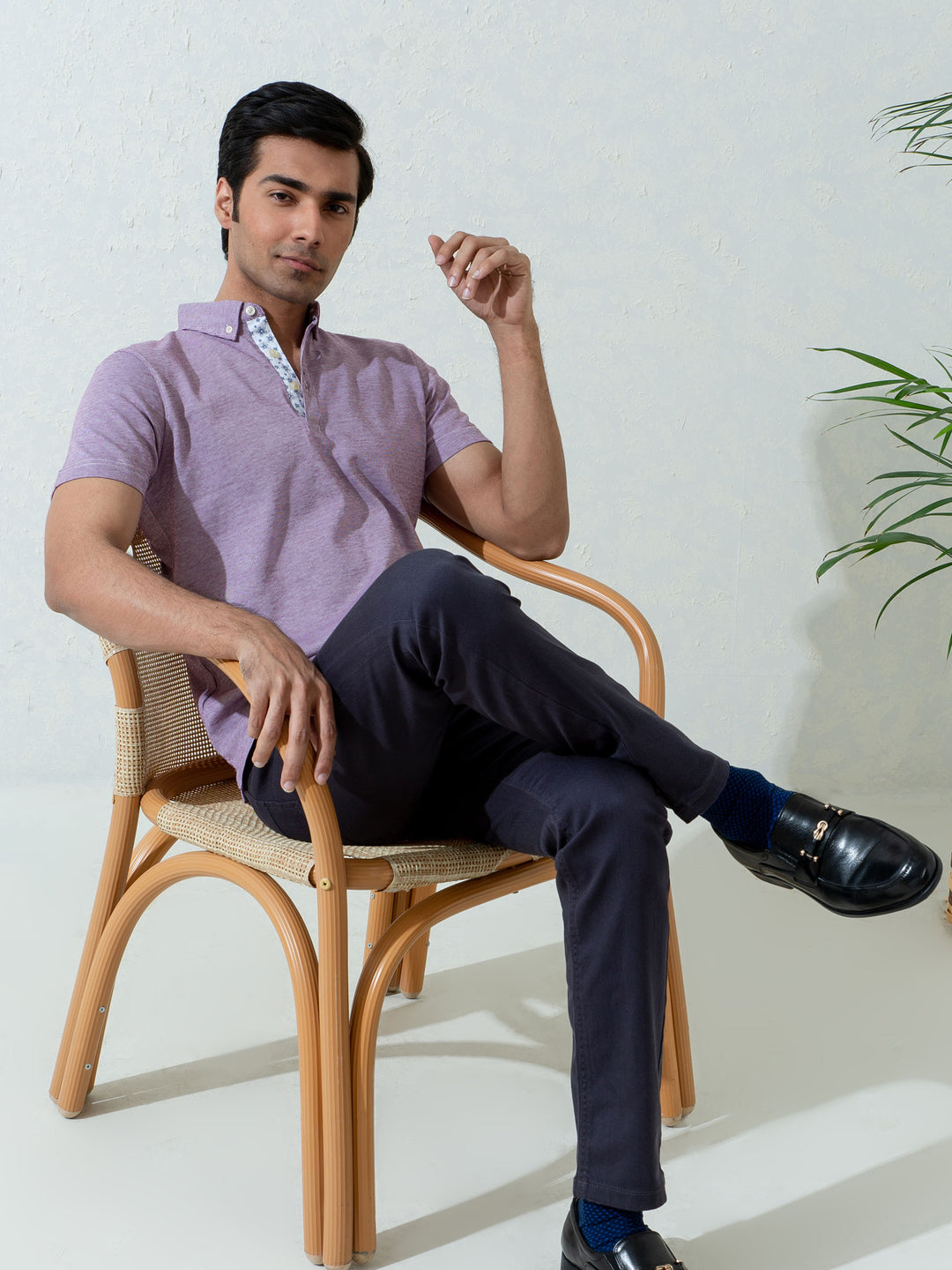 Burgundy & White Pinstriped Mercerized Polo Shirt Brumano Pakistan