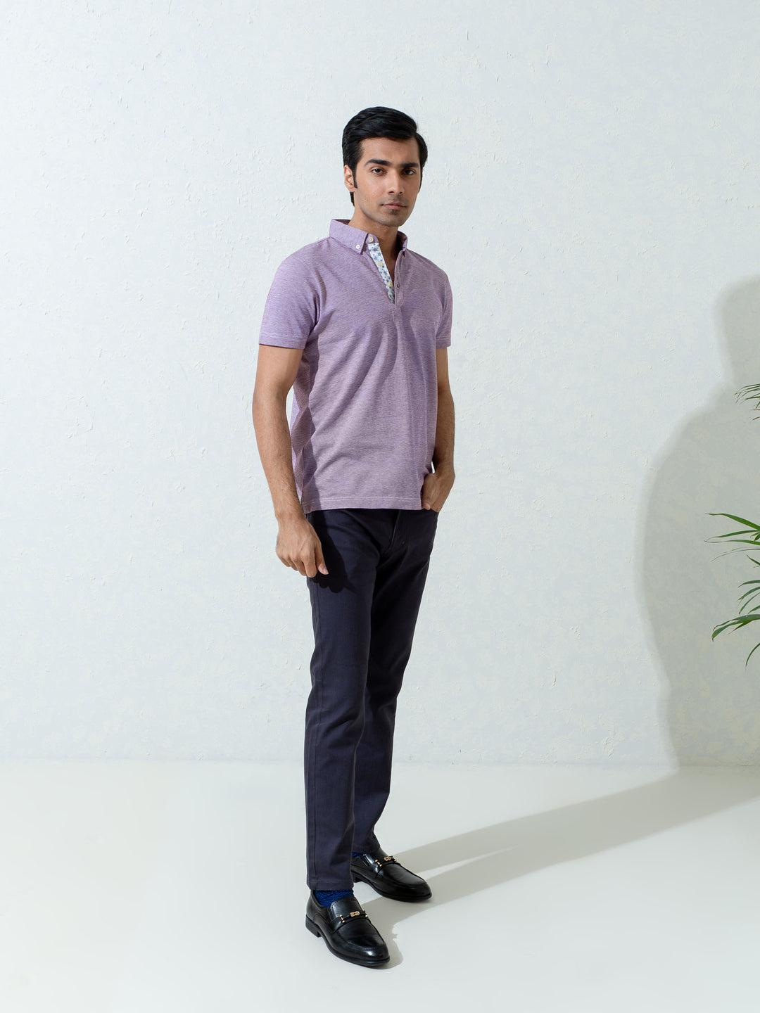 Burgundy & White Pinstriped Mercerized Polo Shirt Brumano Pakistan