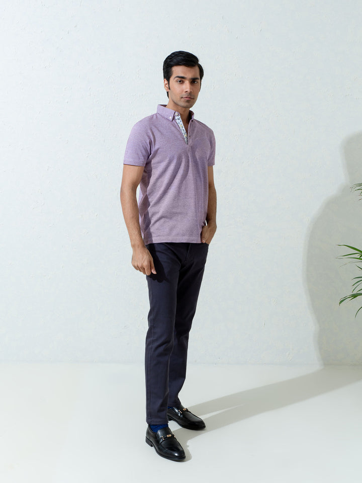 Burgundy & White Pinstriped Mercerized Polo Shirt Brumano Pakistan