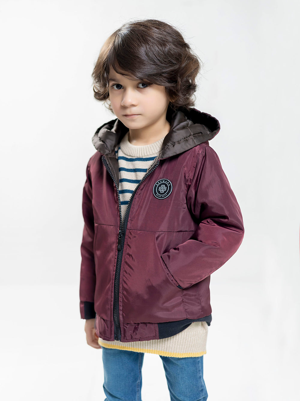Burgundy Quilted Casual Jacket With Hoodie - Unisex