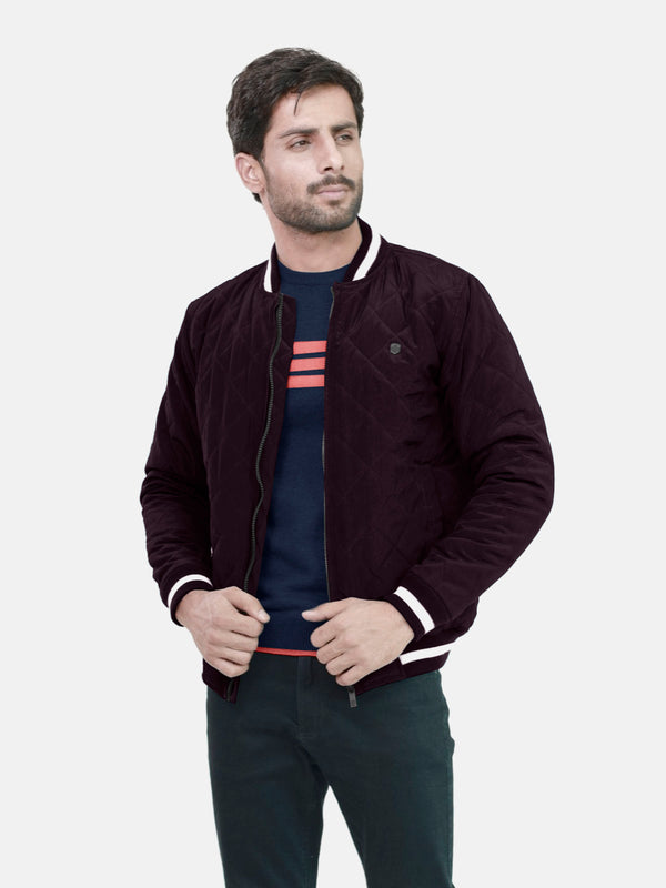 Burgundy Quilted Sporty Bomber Jacket