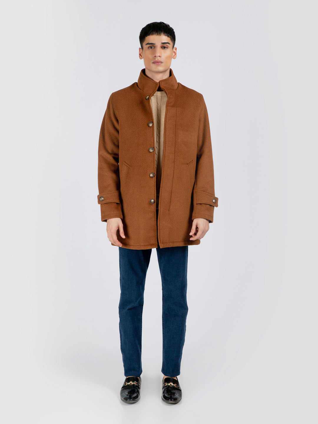 Camel Brown Wool Long Coat - Limited Edition Brumano Pakistan