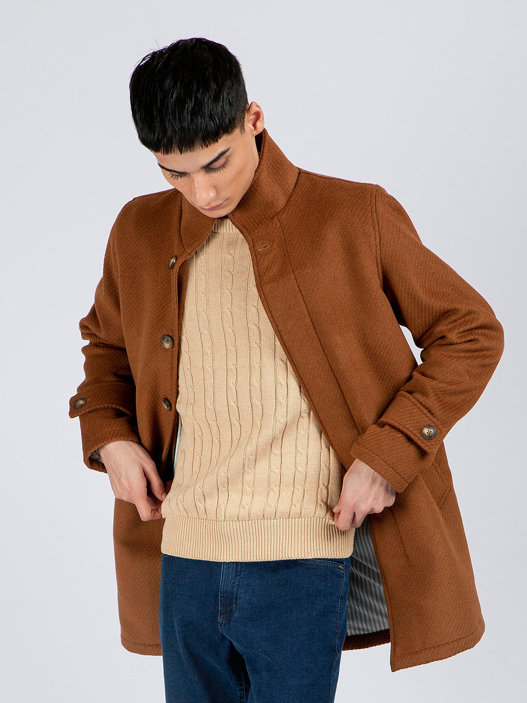 Camel Brown Wool Long Coat - Limited Edition Brumano Pakistan