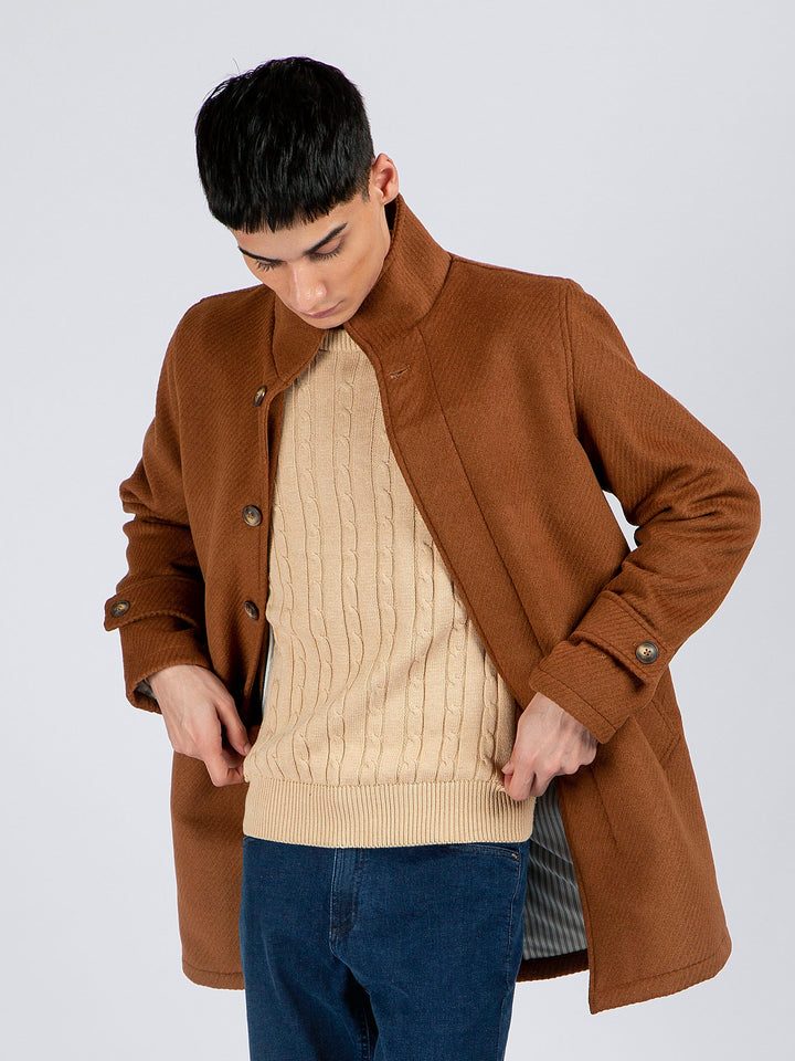Camel Brown Wool Long Coat - Limited Edition Brumano Pakistan