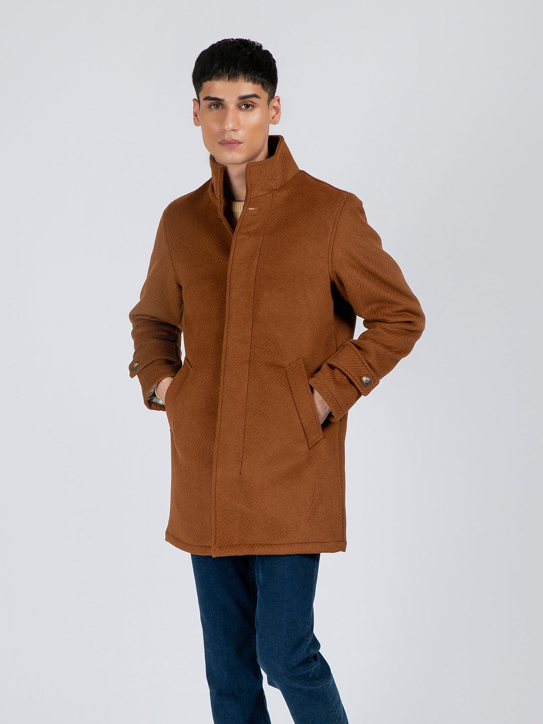 Camel Brown Wool Long Coat - Limited Edition Brumano Pakistan