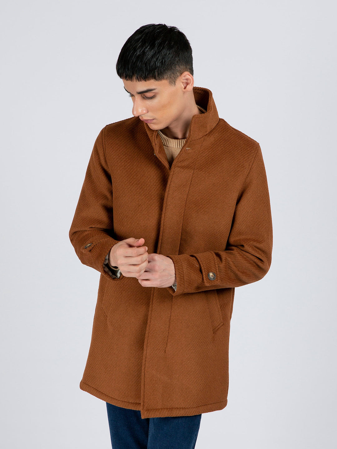 Camel Brown Wool Long Coat - Limited Edition Brumano Pakistan