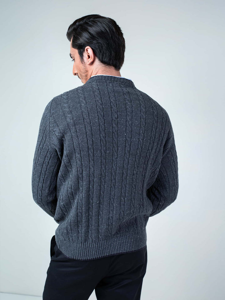 Charcoal Cable Knit Crew Neck Sweater Brumano Pakistan