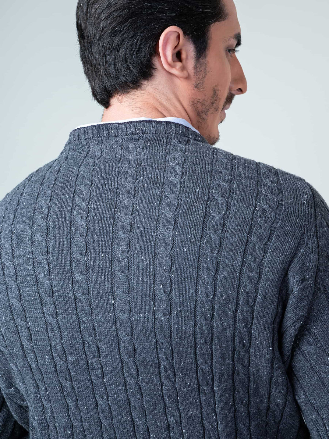 Charcoal Cable Knit Crew Neck Sweater Brumano Pakistan
