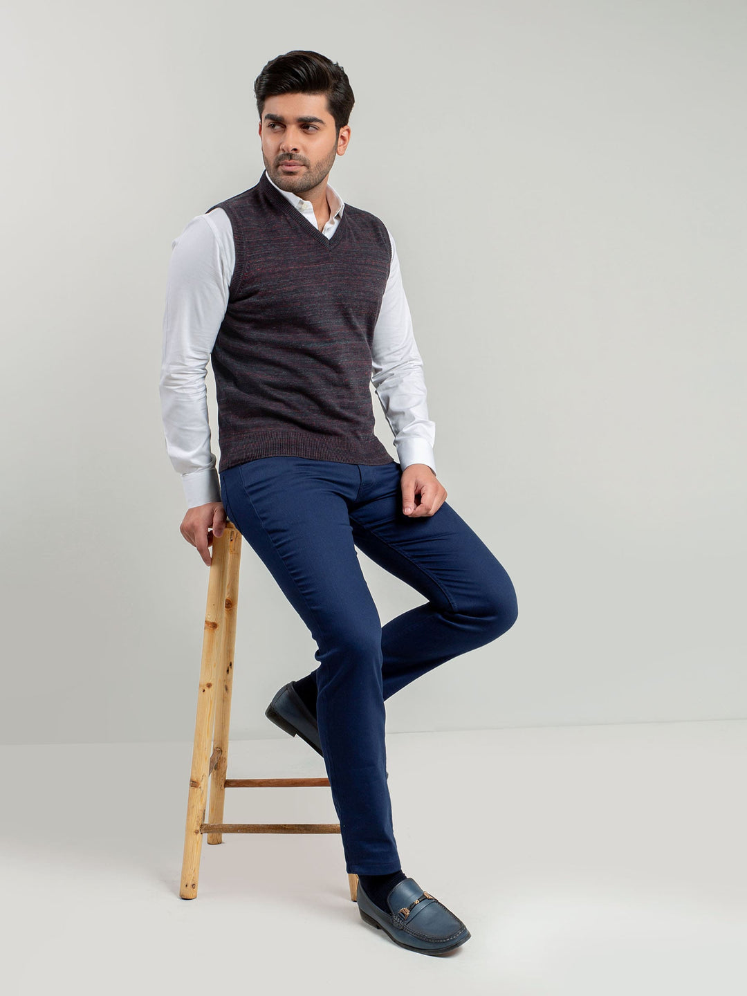 Charcoal Patterned Sleeveless V-Neck Sweater Brumano Pakistan