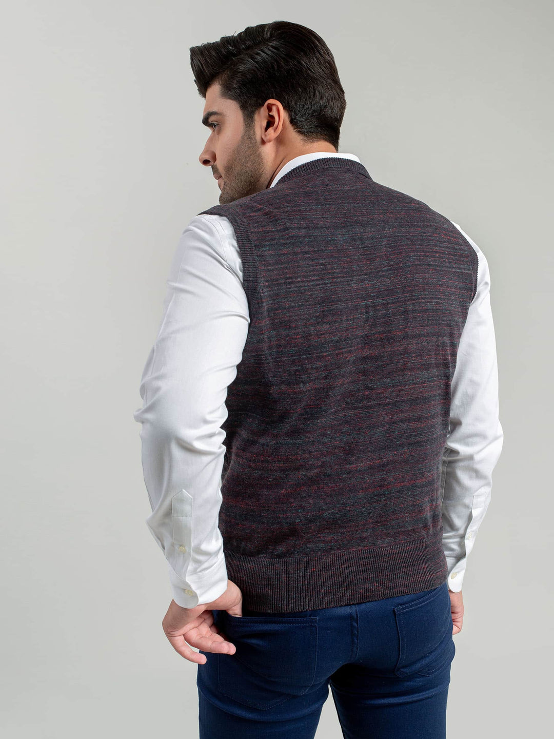 Charcoal Patterned Sleeveless V-Neck Sweater Brumano Pakistan
