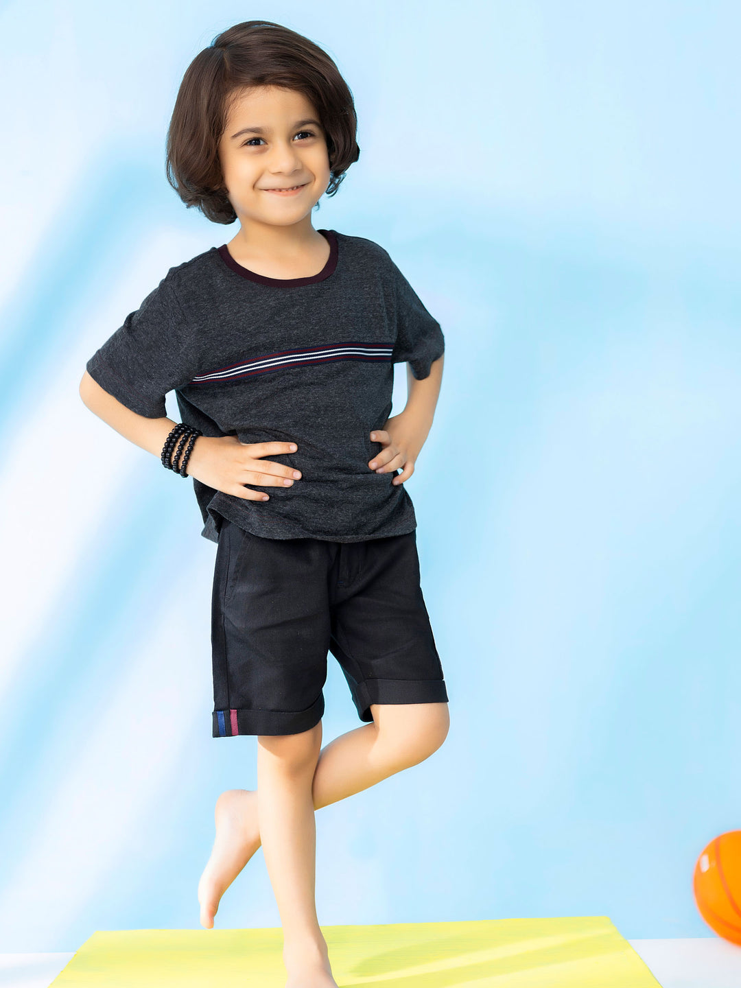 Charcoal Casual T-Shirt With Striped Detailing Brumano Pakistan