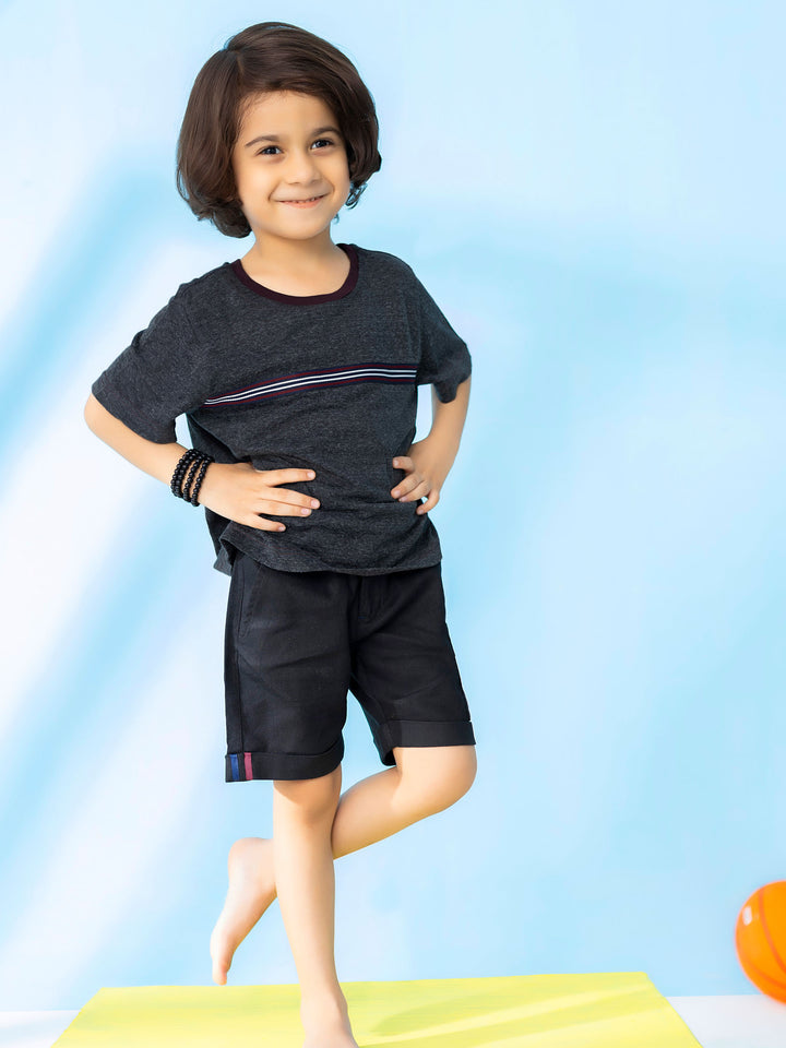 Charcoal Casual T-Shirt With Striped Detailing Brumano Pakistan