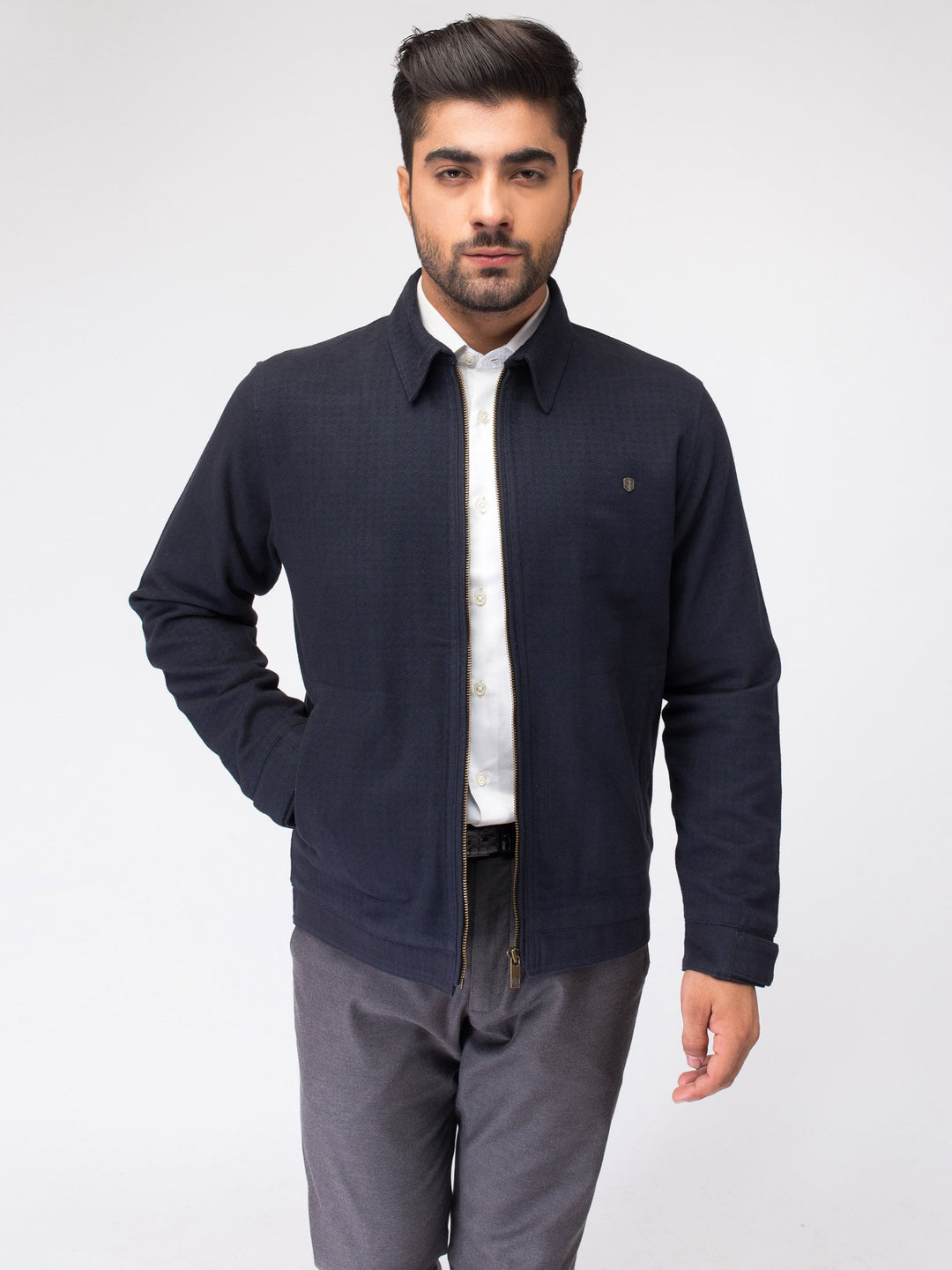 Classic Blue Textured Jacket | Brumano Pakistan