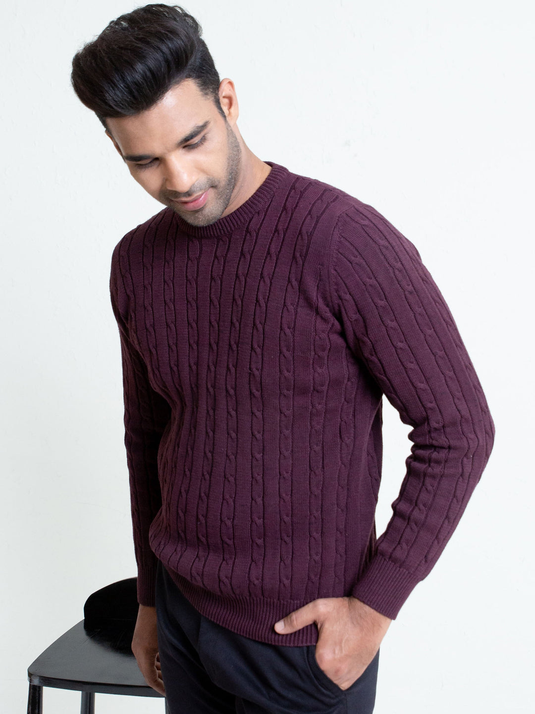 Classic-Burgundy-Cable-Knit-Crew-Neck-Sweater-Brumano-Pakistan