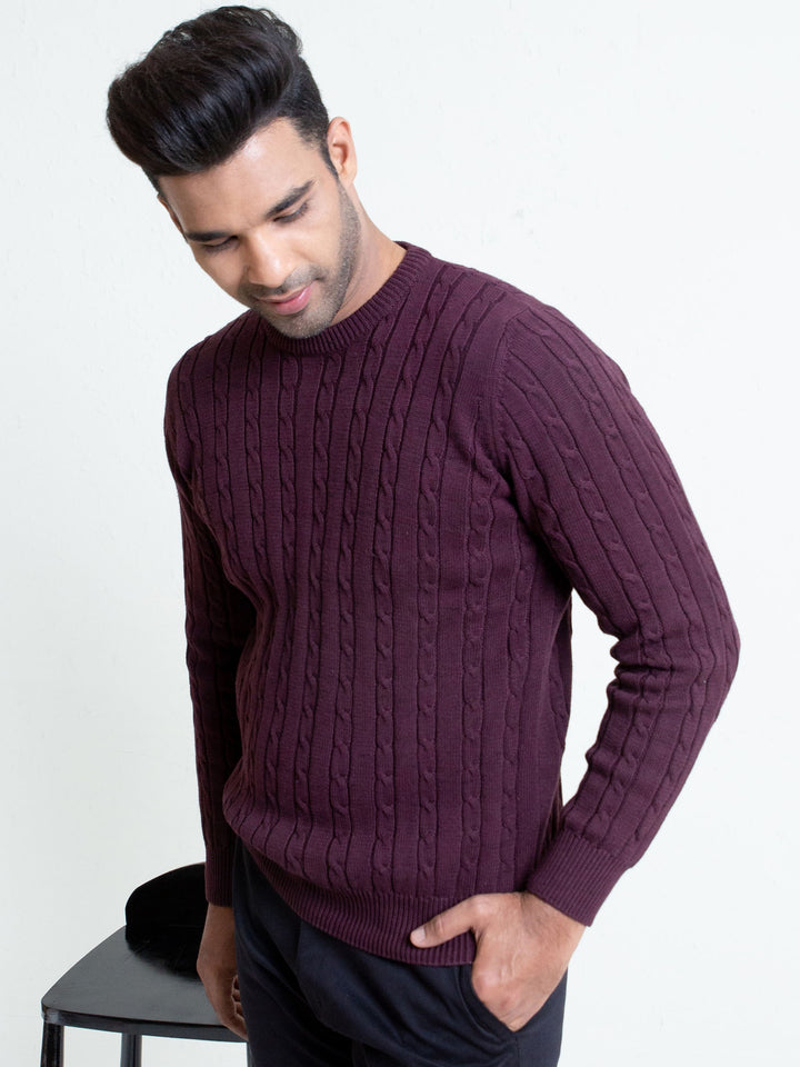 Classic-Burgundy-Cable-Knit-Crew-Neck-Sweater-Brumano-Pakistan