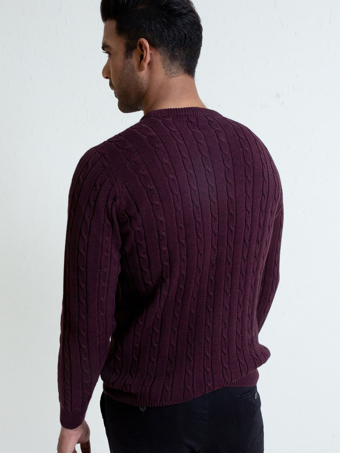 Classic Burgundy Cable Knit Crew Neck Sweater Brumano Pakistan