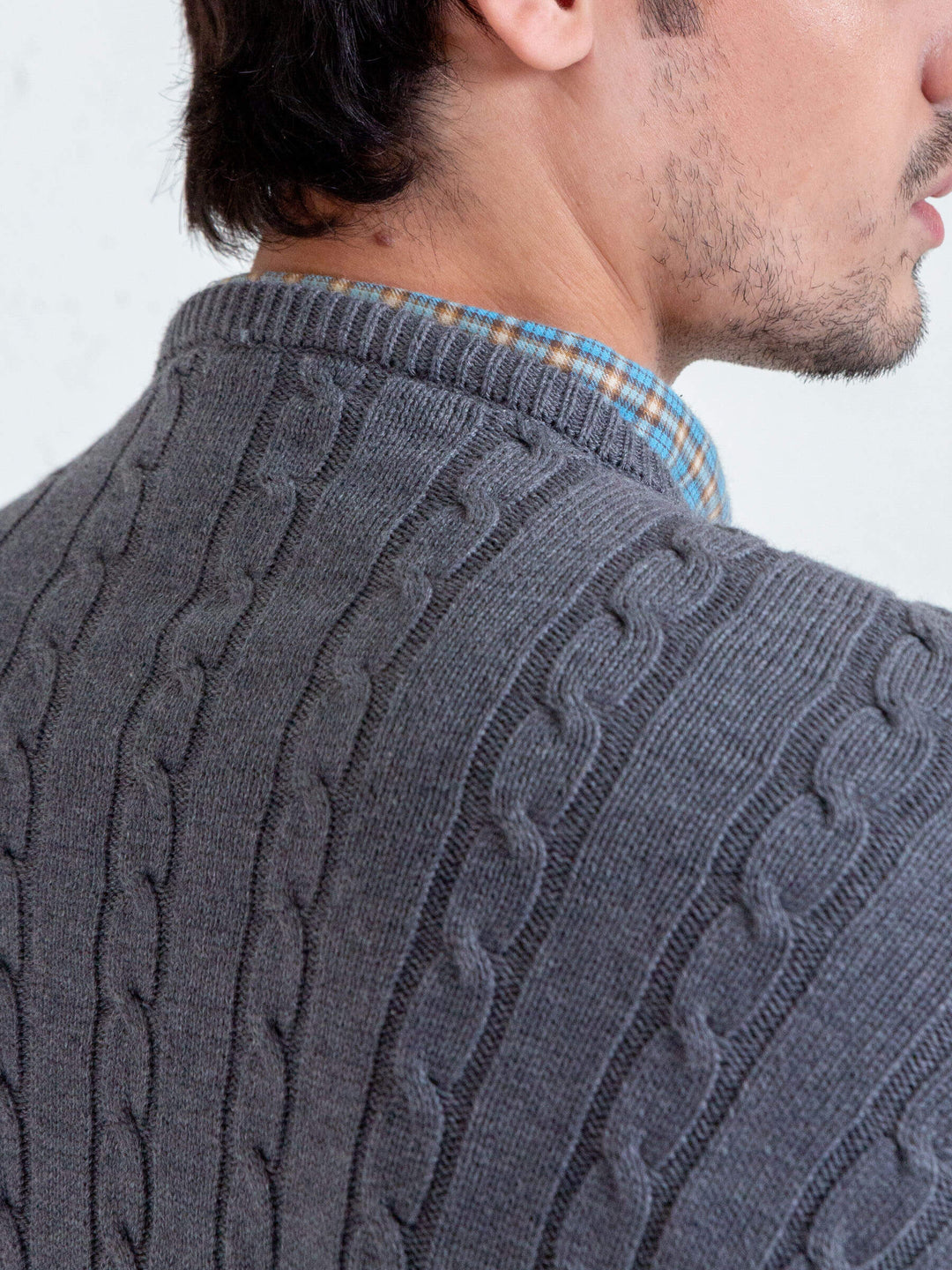 Classic Grey Cable Knit Crew Neck Sweater Brumano Pakistan