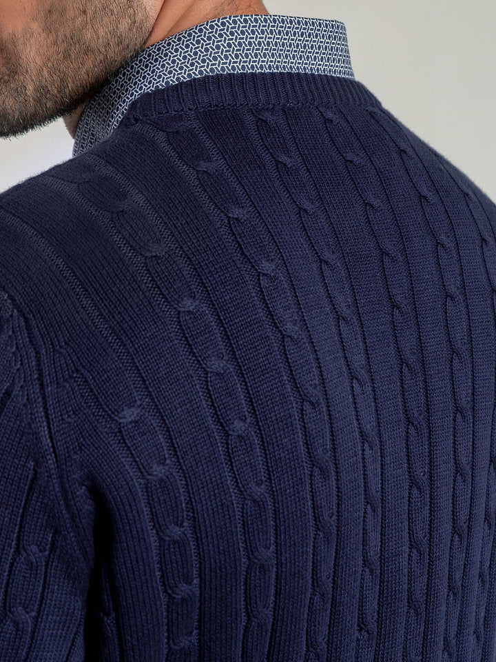 Classic Navy Cable Knit Crew Neck Sweater Brumano Pakistan