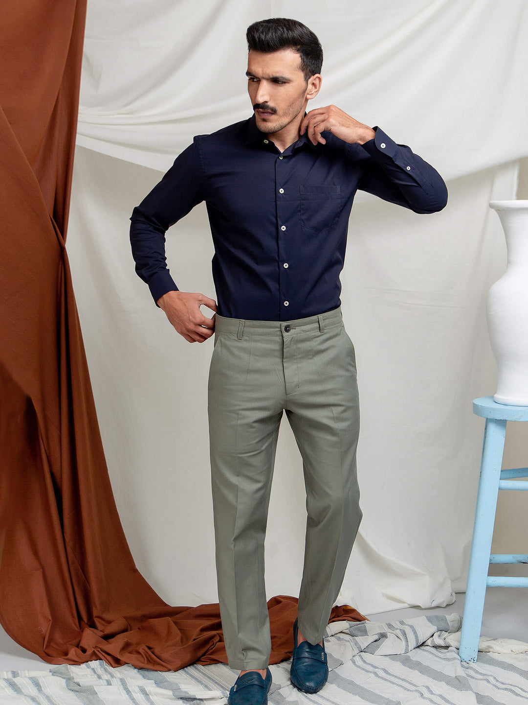 Classic Navy Blue Satin Shirt Brumano Pakistan