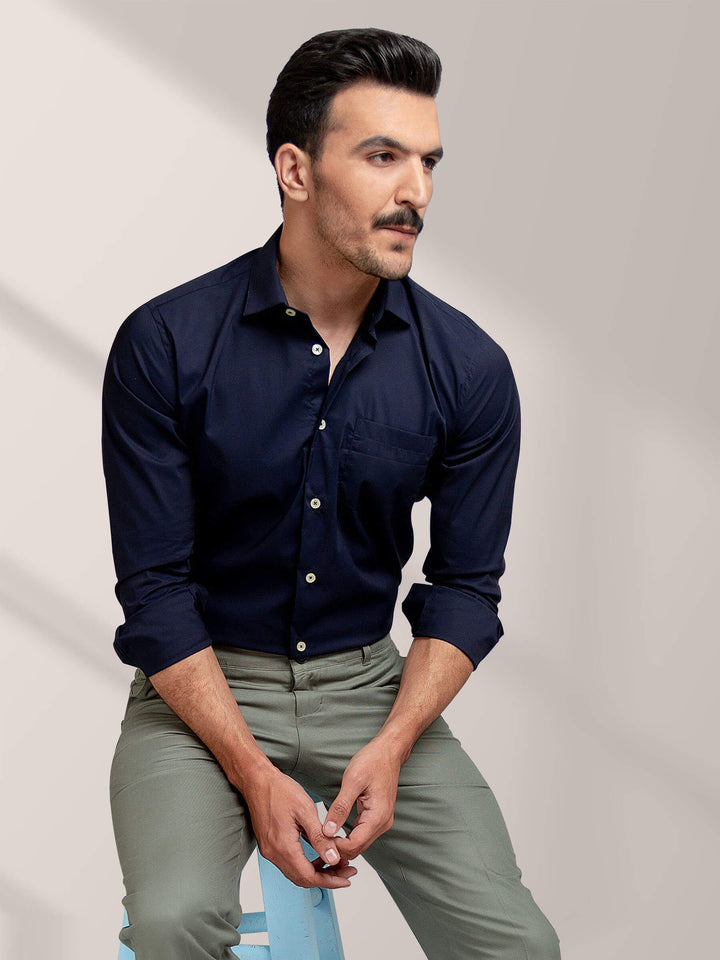 Classic Navy Blue Satin Shirt Brumano Pakistan