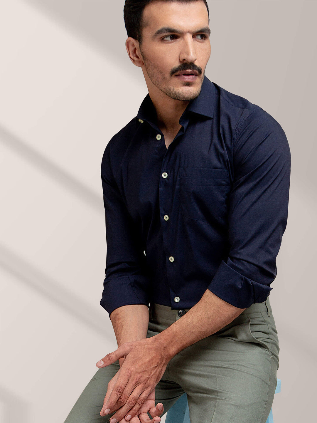 Classic Navy Blue Satin Shirt Brumano Pakistan